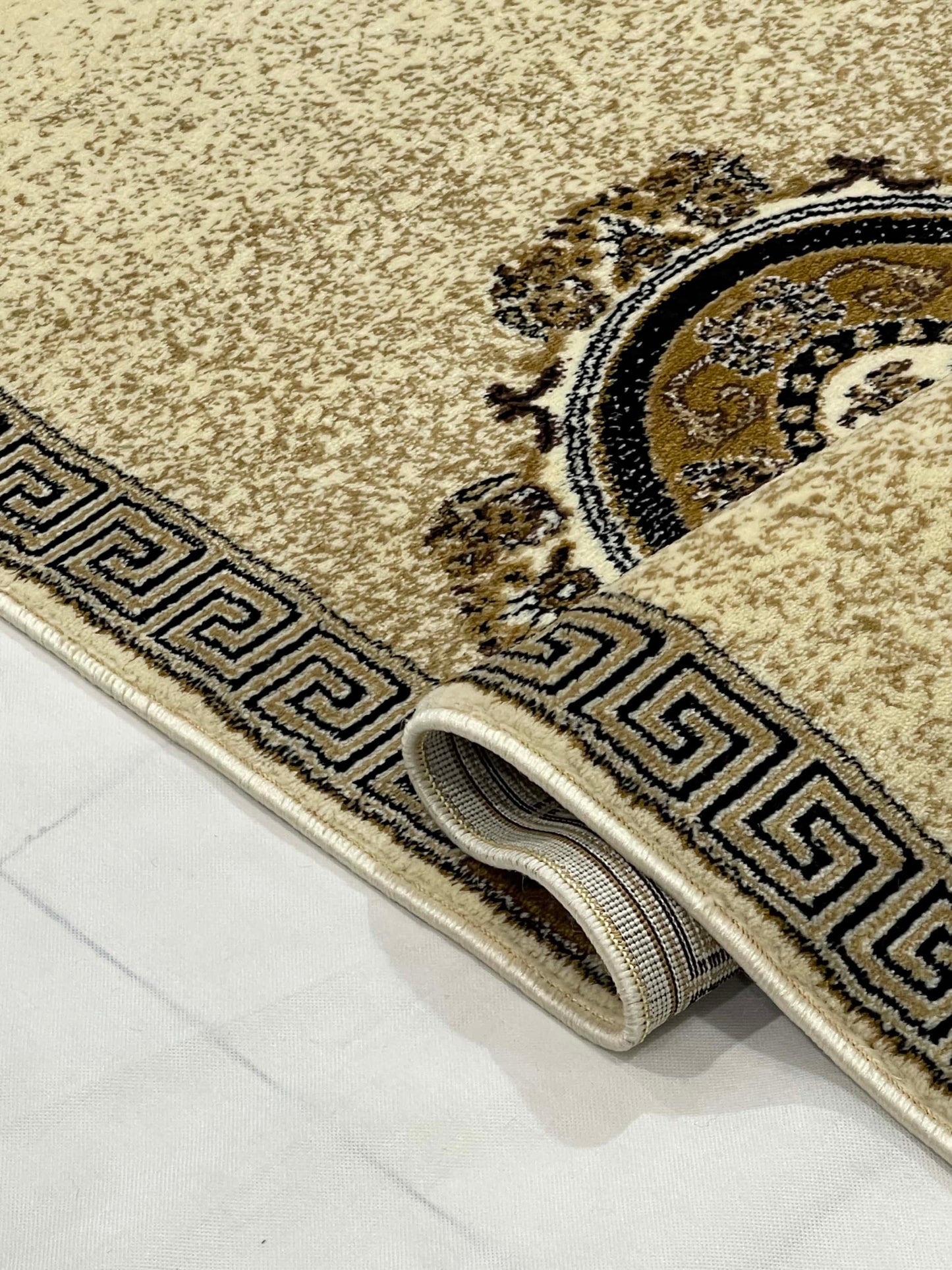 Versace Off white Polypropylene Woven Runner.
 Size : 2.6 ft width x 6.6 ft length
 (80 cm x 200cm)