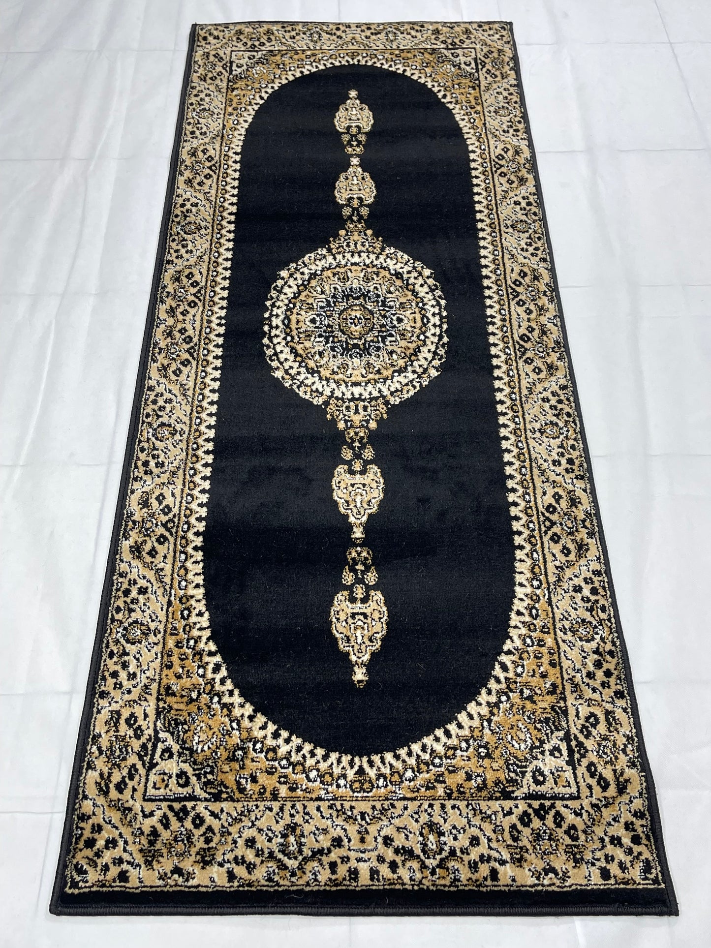 Black Persian Polypropylene Woven Runner.
Size : 2.6 ft width x 6.6 ft length 
(80 cm x 200 cm)