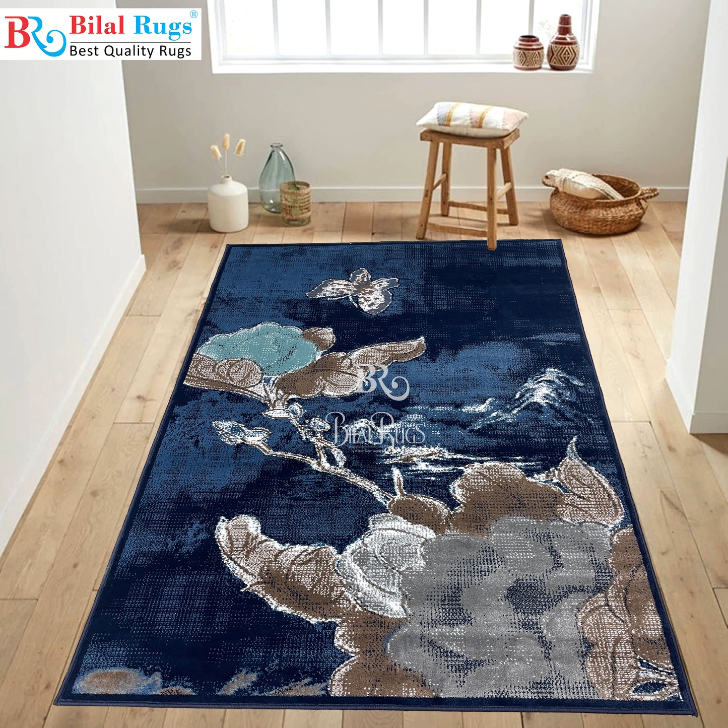 Modern polypropylene Rug,back woven(Article-305-Dark Blue)