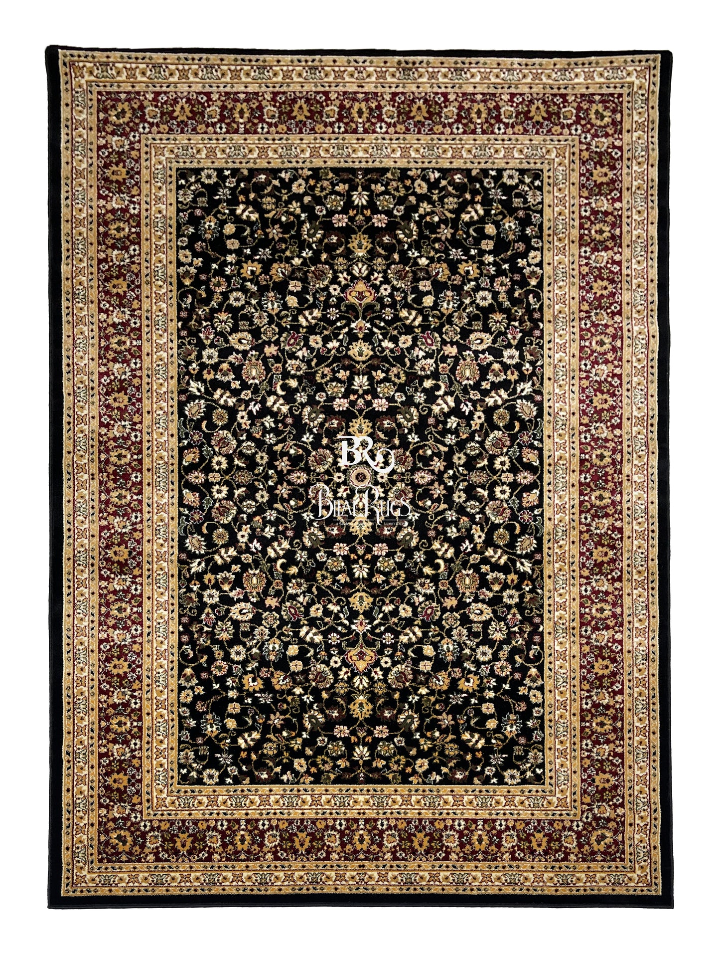 Persian polypropylene Rug,back woven(Article-140-Black) Size : 6.6 ft width x 9.6 ft length (200cm x 290cm)