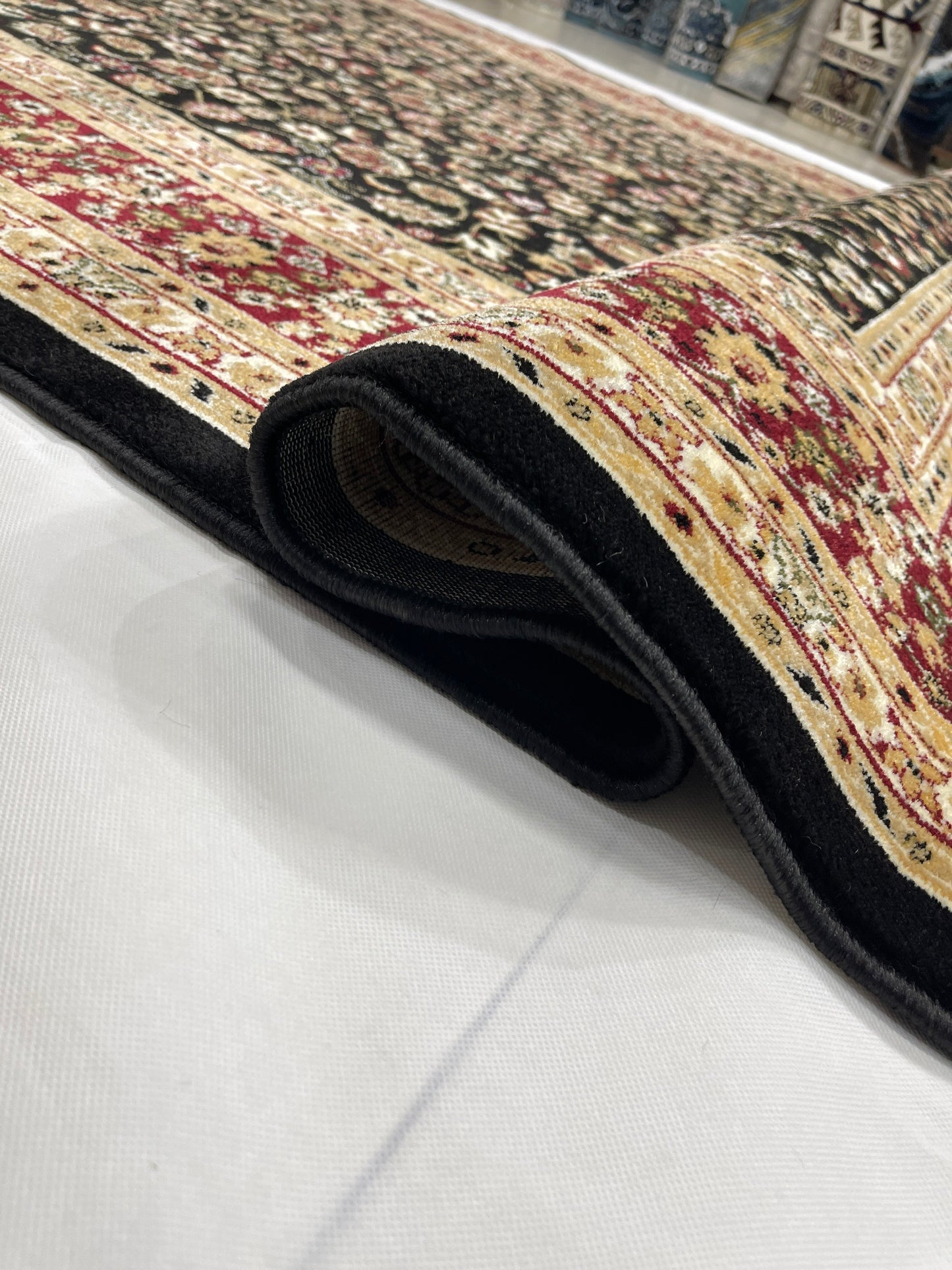 Persian polypropylene Rug,back woven(Article-140-Black) Size : 6.6 ft width x 9.6 ft length (200cm x 290cm)