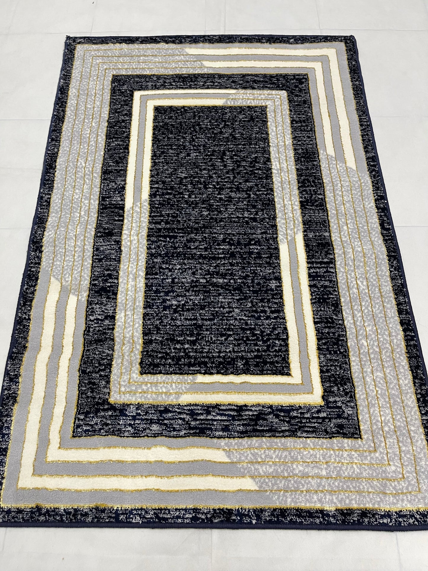 Polyester Silk Woven Rug.(Article-1454-Blue) Size : 3 ft width x 5 ft length ( 100cm x 150cm)