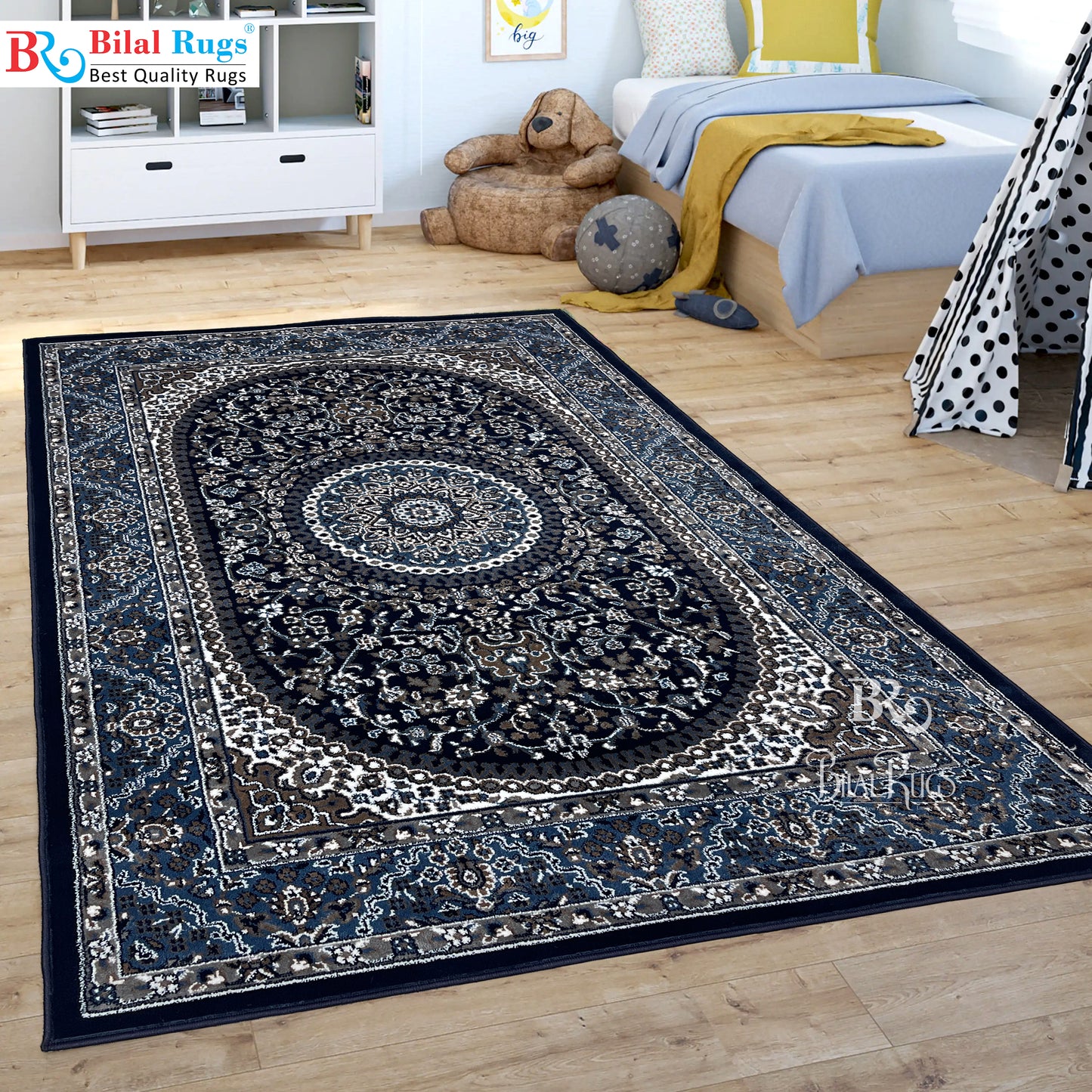 Persian Polypropylene Rug,back woven(Article-22-Blue)
Size : 5ft width  x 7.3ft length (150cm x 220cm)