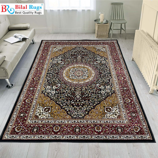 Persian polypropylene Rug,back woven(Article-27-Black multi)
Size : 5ft width  x 7.3ft length (150cm x 220cm)