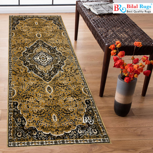 Beige  Persian Polypropylene Woven Rug.  Size : 2.6 ft width x 6.6 ft length  (80 cm x 200cm)