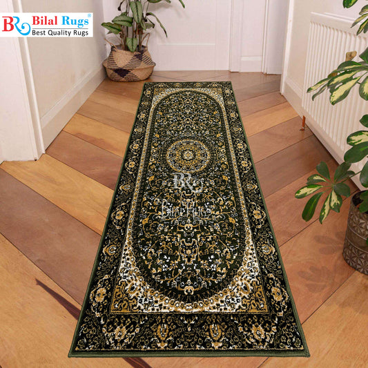 Green Persian Polypropylene Woven Runner.
 Size : 2.6 ft width x 6.6 ft length
 (80 cm x 200cm)