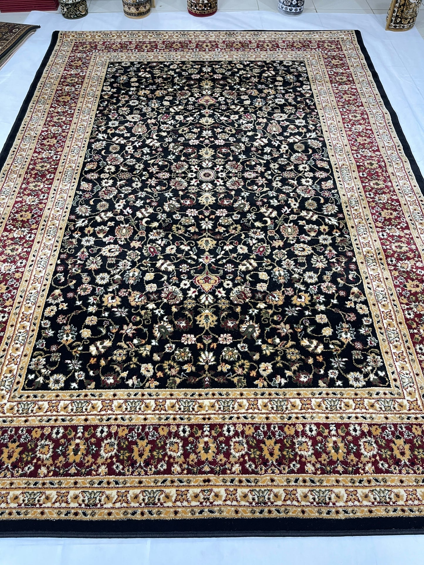 Persian polypropylene Rug,back woven(Article-140-Black) Size : 6.6 ft width x 9.6 ft length (200cm x 290cm)