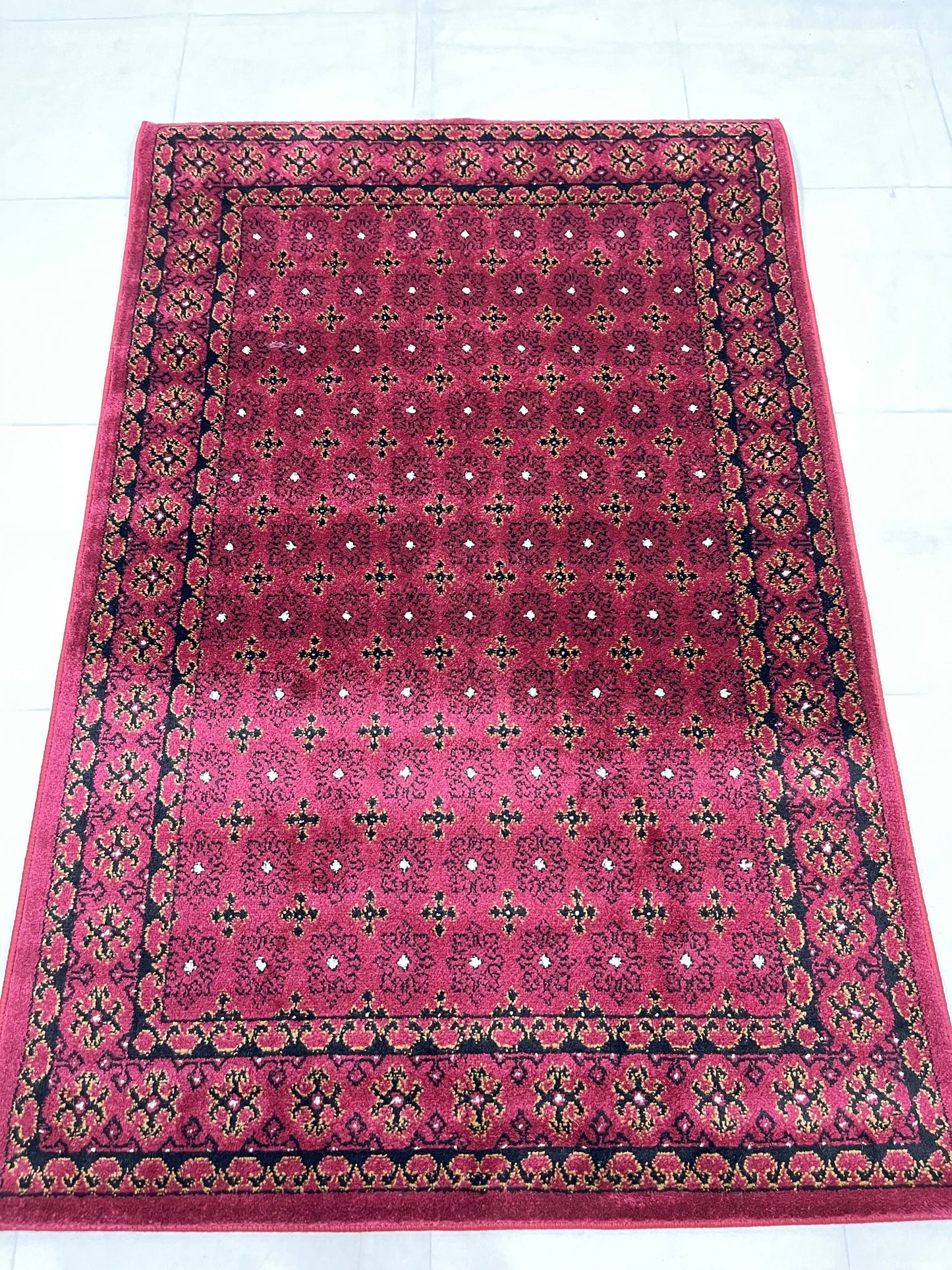Persian Polypropylene Rug,Woven Back (Article-27-Red) Size : 3 ft width x 5 ft length (100cm x 150 cm)