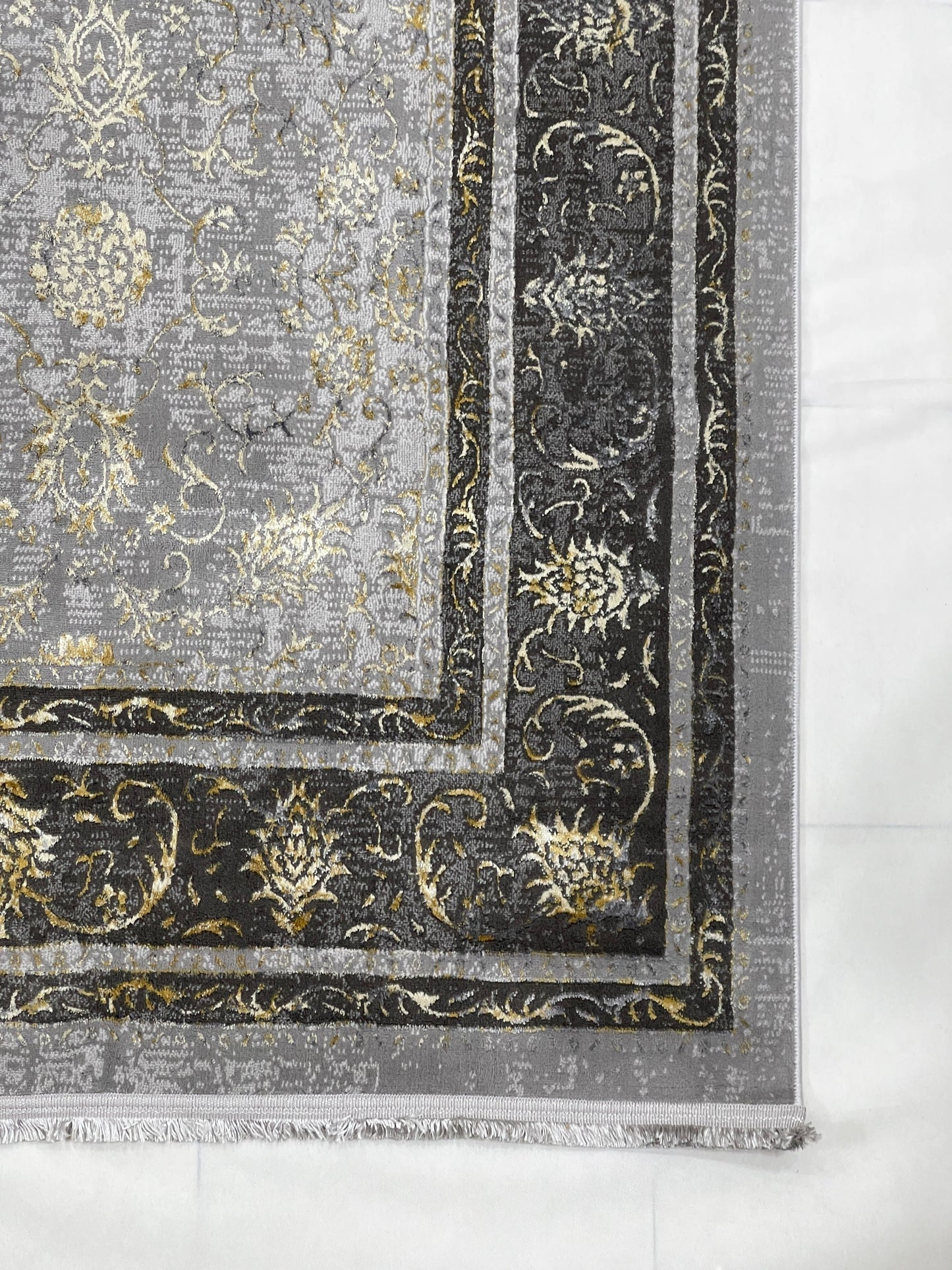 New Turkish Silk (Surya A) 
Size: 6.6 ft width x 9.6 ft length (200cm x 290cm)
Article -622- Grey & Beige