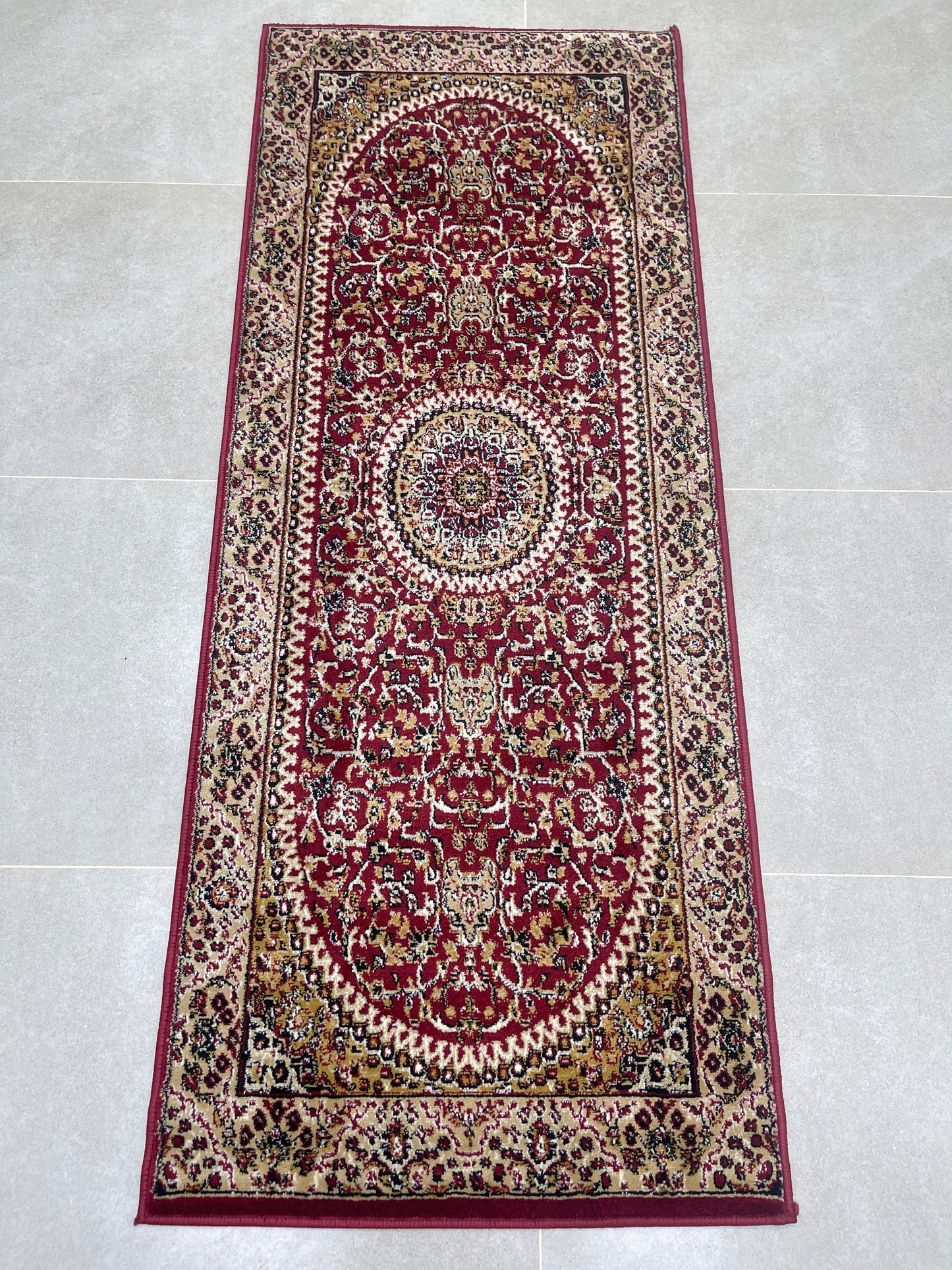 Red Persian Polypropylene Woven Rug.
 Size : 2.6 ft width x 6.6 ft length
 (80 cm x 200cm)