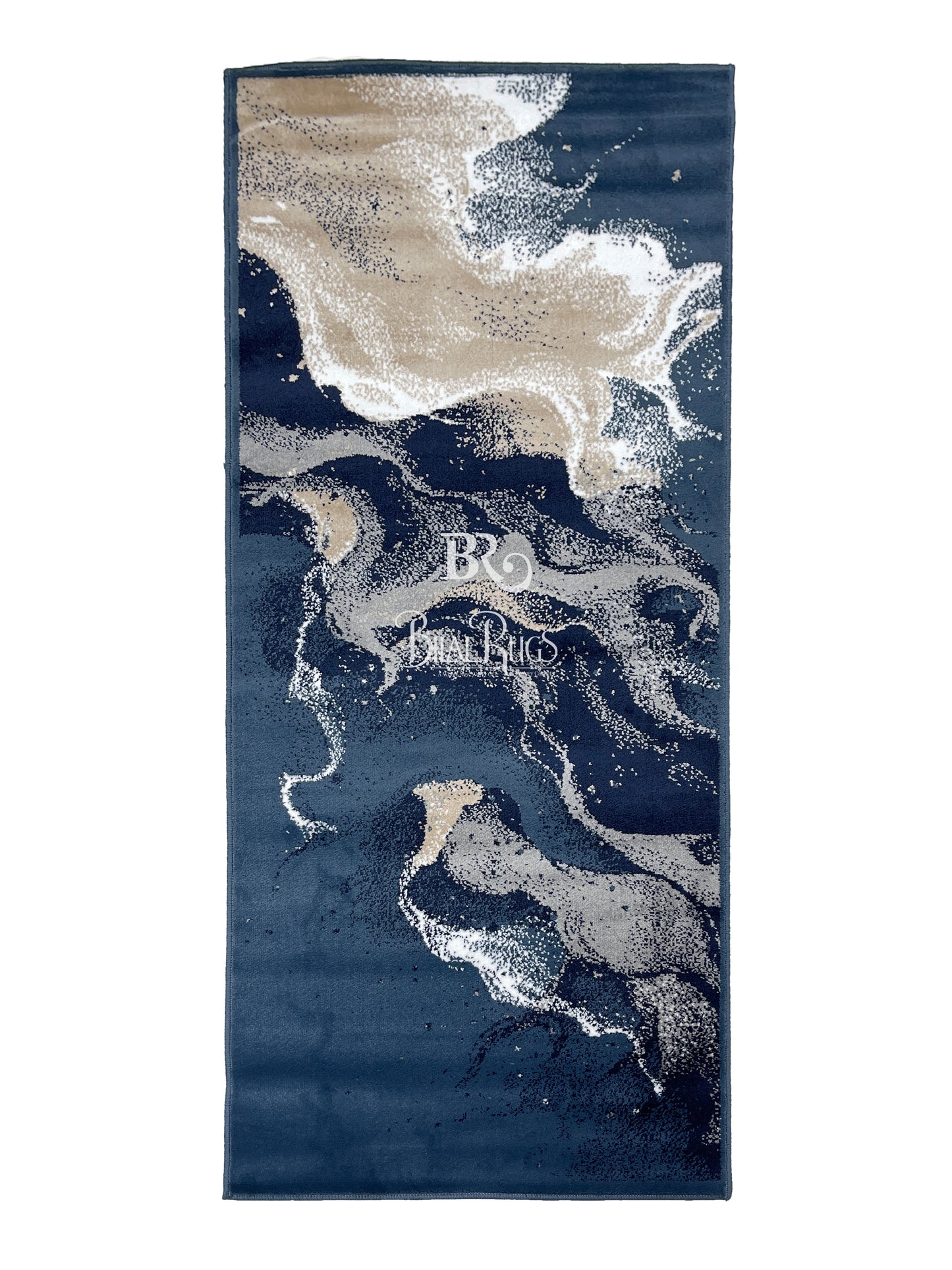 Blue modern Polypropylene Woven Rug.  Size : 2.6 ft width x 6.6 ft length  (80 cm x 200cm)