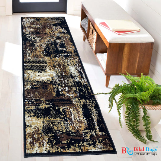 Modern Black Polypropylene Woven Rug.
 Size : 2.6 ft width x 6.6 ft length
 (80 cm x 200cm)