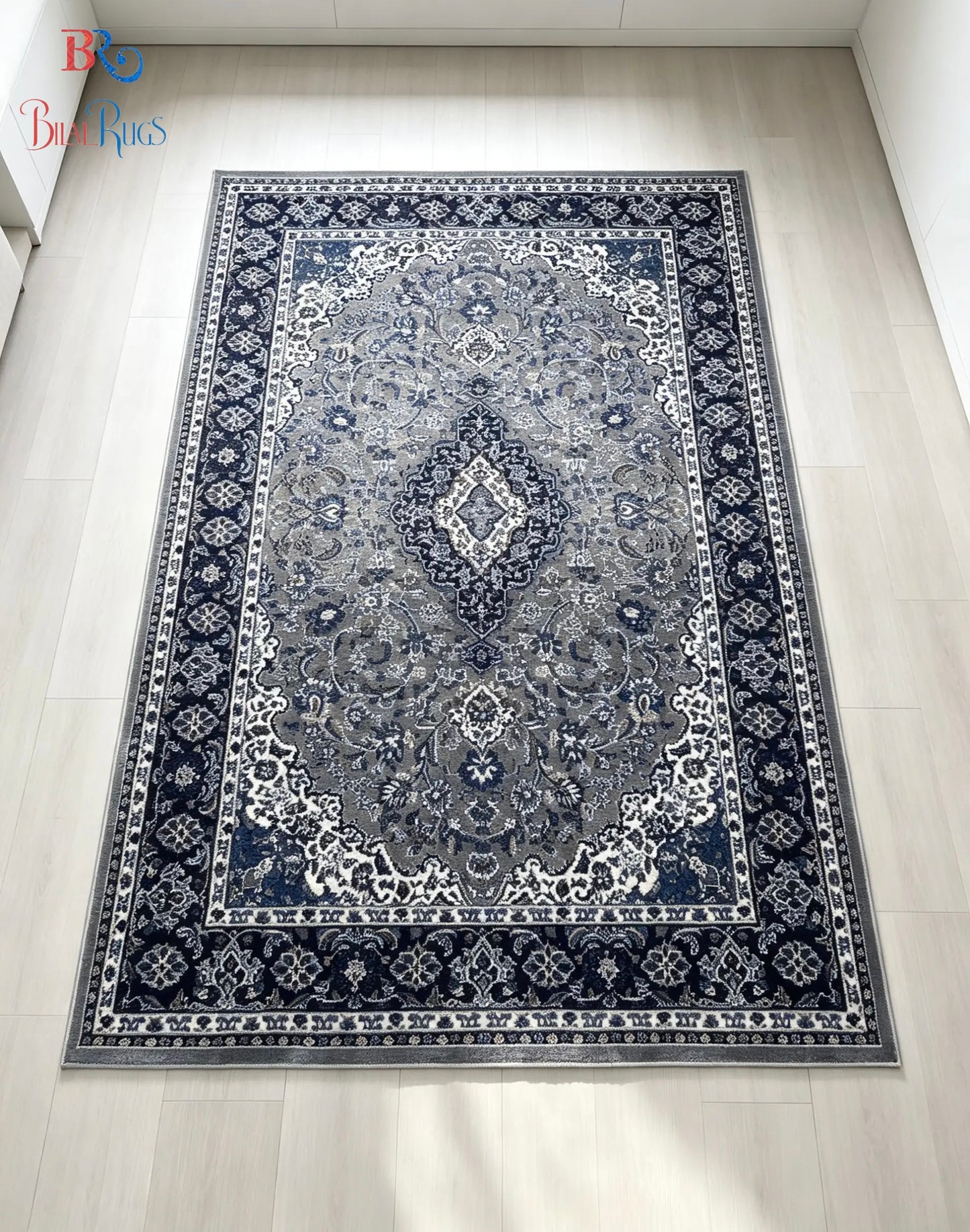 Persian polypropylene Rug,back woven(Article-01-Grey)
Size : 6.6 ft width x 9.6 ft length (200cm x 290cm)