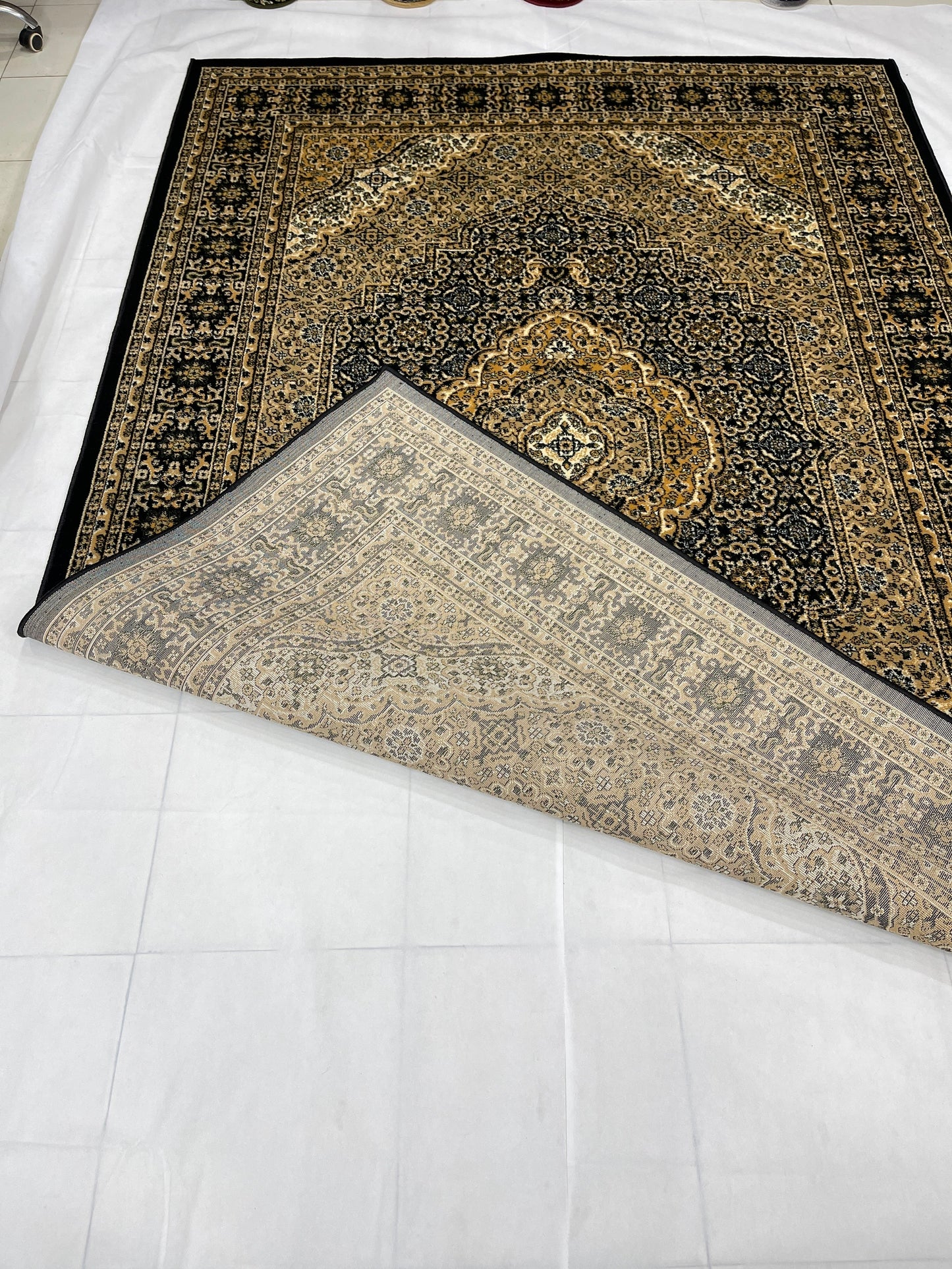 Persian polypropylene Rug,back woven(Article-99-Black) Size : 6.6 ft width x 9.6 ft length (200cm x 290cm)