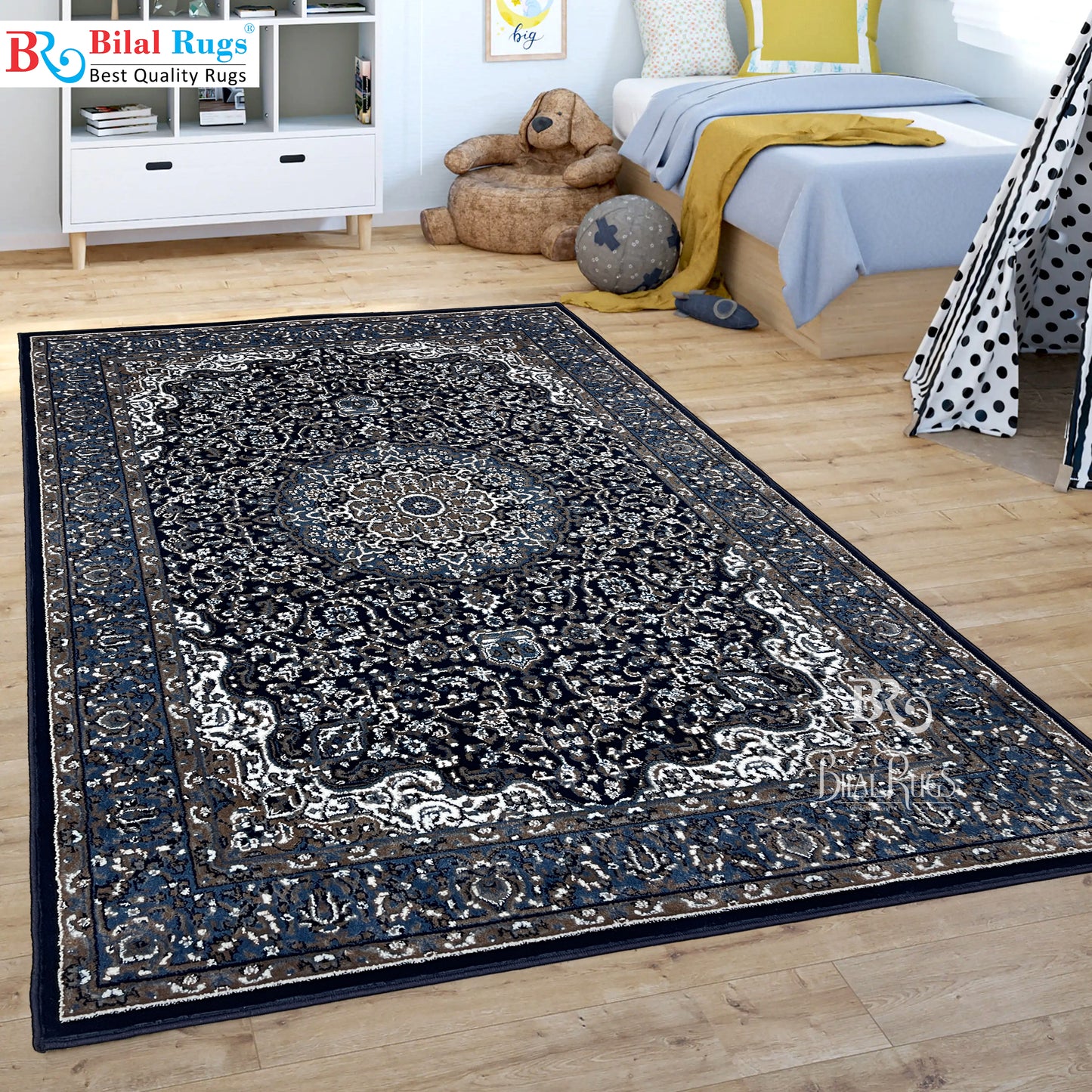Persian polypropylene Rug,back woven(Article-29-Dark Blue)
Size : 5ft width  x 7.3ft length (150cm x 220cm)