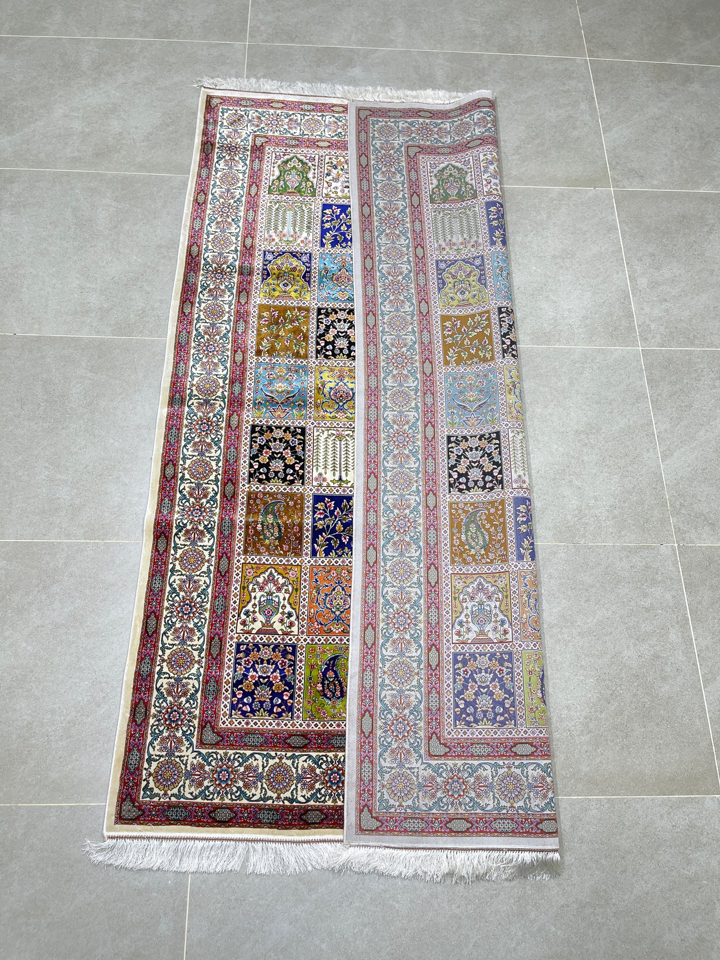 Premium Irani 1600 Reed Machine Made Rug - Off white & Multi with Cotton Back
Size : 5 ft width x 7.3 ft length (150cm x 225cm)