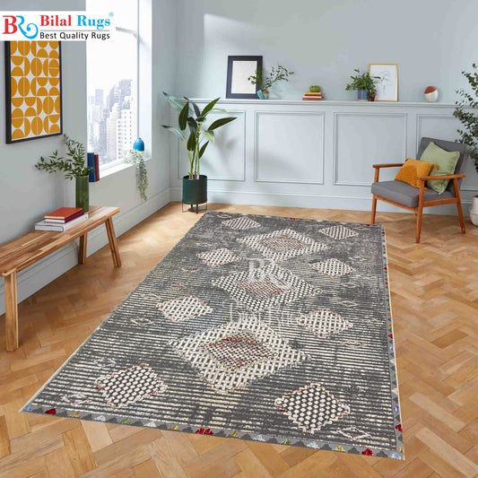 Irani viscose Rug , Woven Back Article-312-Grey Size : 3 ft width x 5 ft length (100 cm x 150cm)
