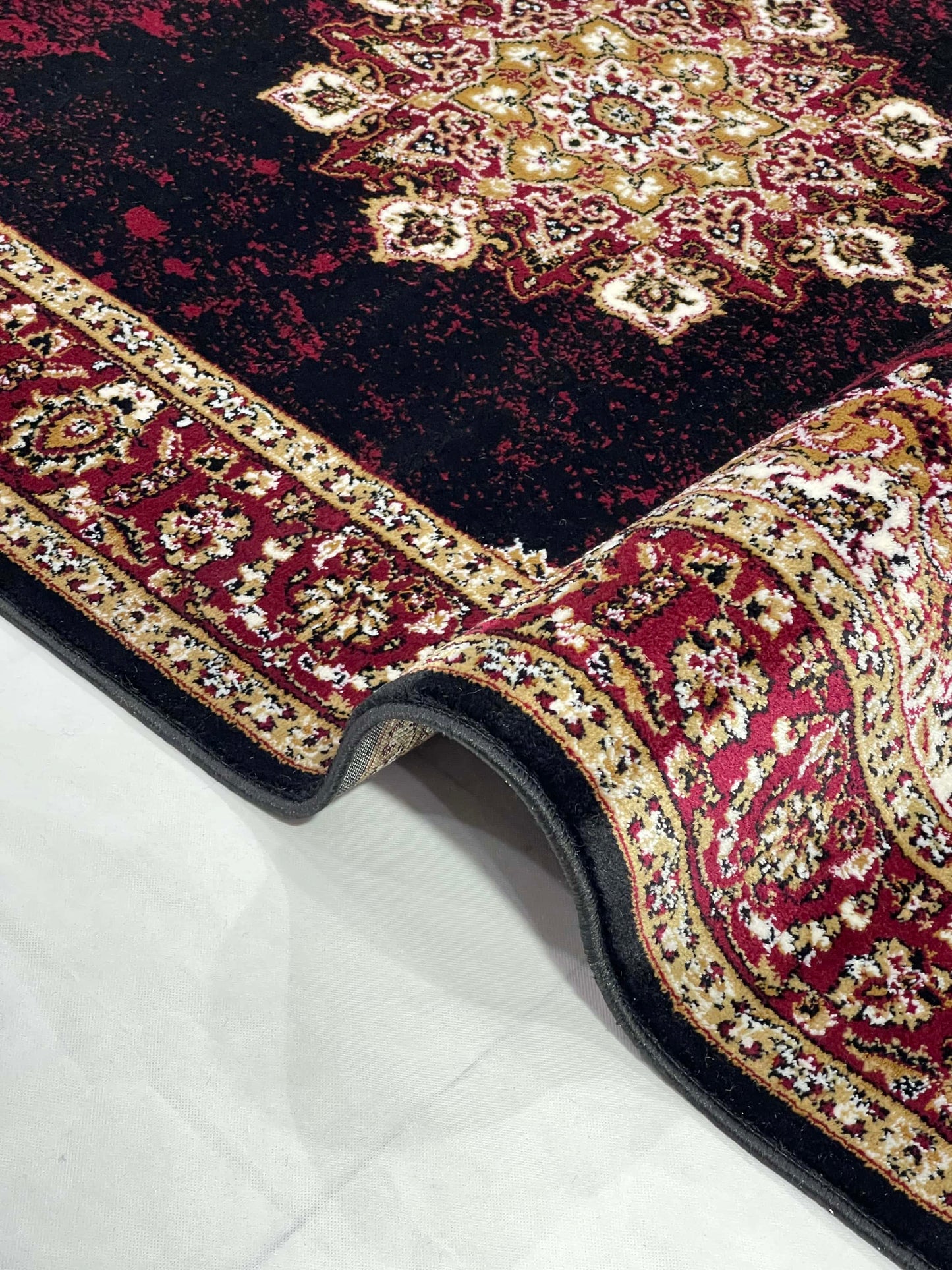 Persian polypropylene Rug,back woven(Article-56-Black Multi)
Size : 5ft width  x 7.3ft length (150cm x 220cm)