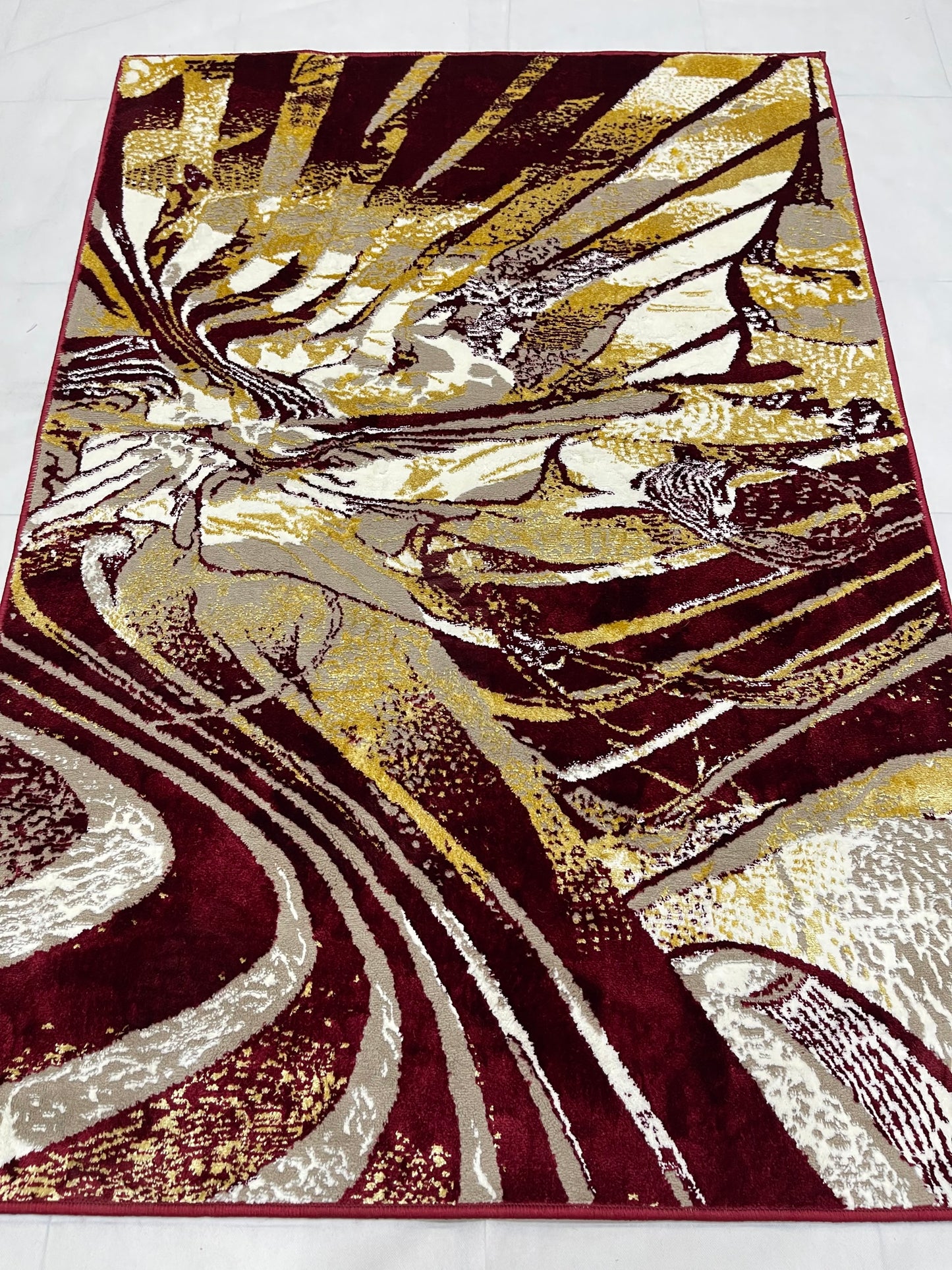 Polyester Silk Woven Rug.(Article-1556-Red , Gold) Size : 4 ft width x 5.6 ft length