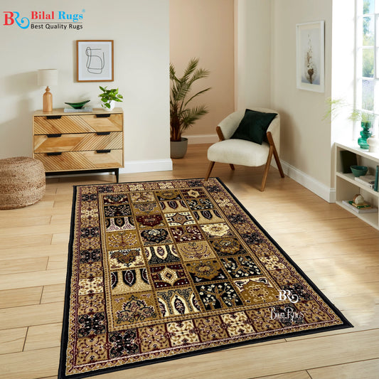 Persian Polypropylene Rug,Woven Back (Article-120-Black) Size : 3 ft width x 5 ft length (100cm x 150 cm)