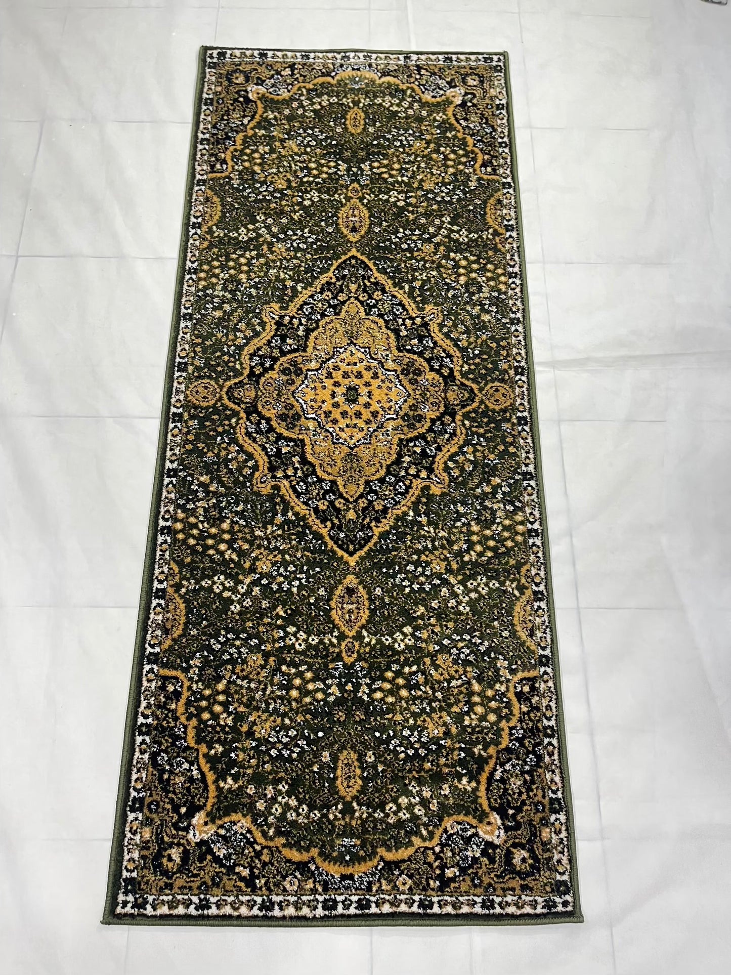 Green Persian Polypropylene Woven Runner.
 Size : 2.6 ft width x 6.6 ft length
 (80 cm x 200cm)