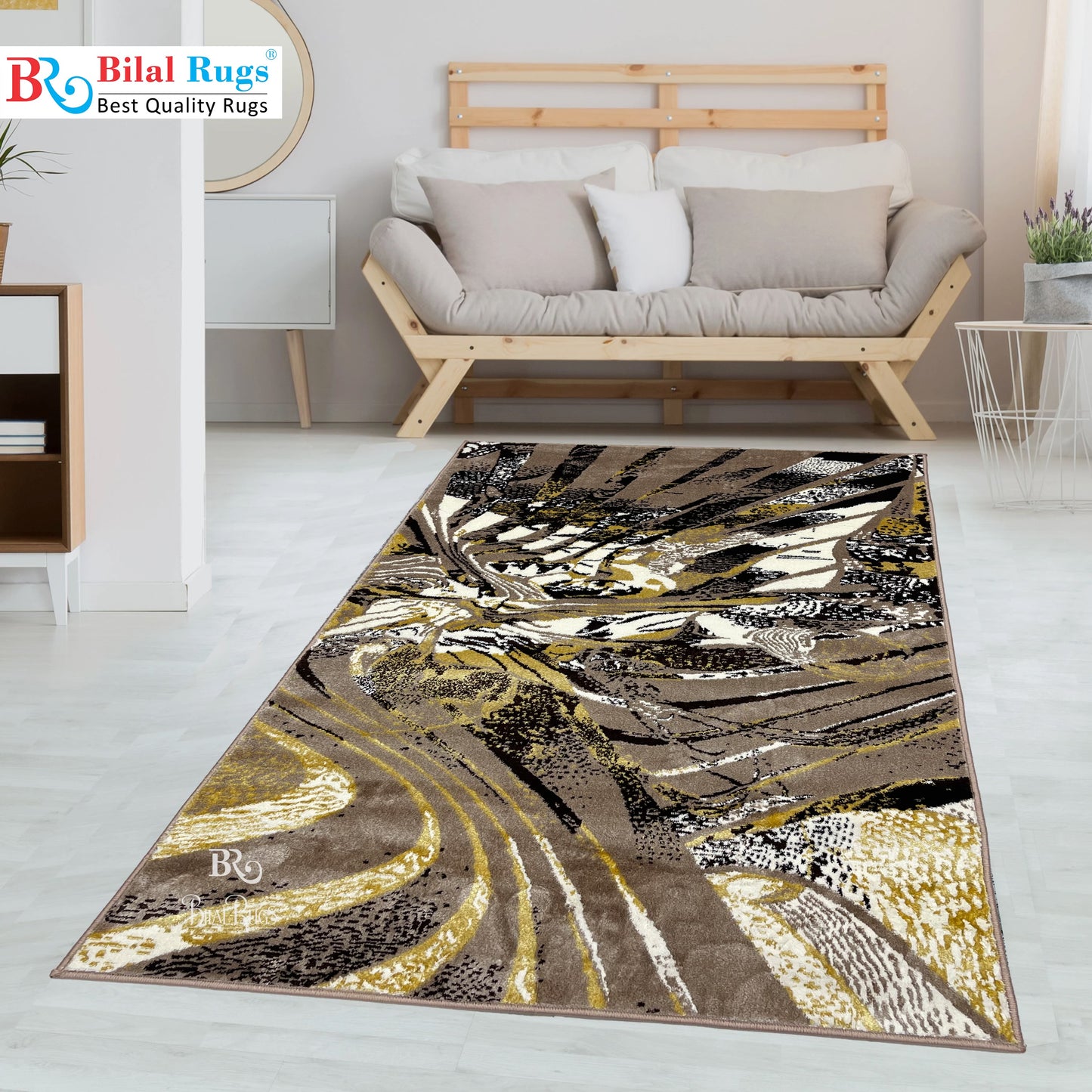 Polyester Silk Woven Rug.(Article-1564-Beige) Size : 4 ft width x 5.6 ft length