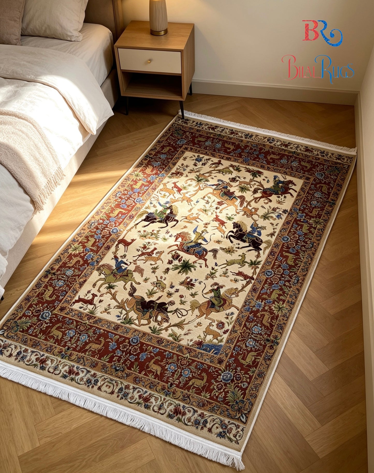 Premium Irani 1600 Reed Machine Made Rug - Off white & Multi with Cotton Back
Size : 4 ft width x 6 ft length (120cm x 170cm)