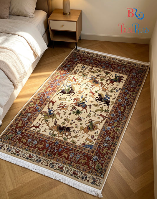 Premium Irani 1600 Reed Machine Made Rug - Off white & Multi with Cotton Back
Size : 4 ft width x 6 ft length (120cm x 170cm)
