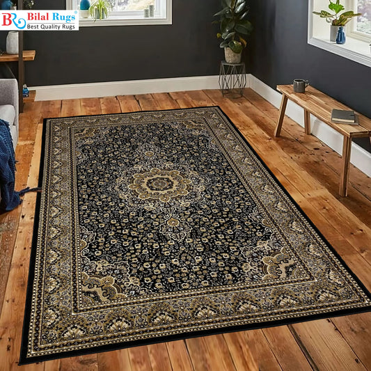 Persian polypropylene Rug,back woven(Article-04-Black)
Size : 6.6 ft width x 9.6 ft length (200 cm x 290cm)
