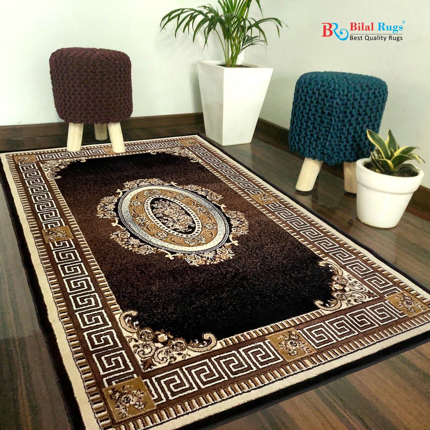 Versace Polypropylene Rug,back woven(Article-75-Black)