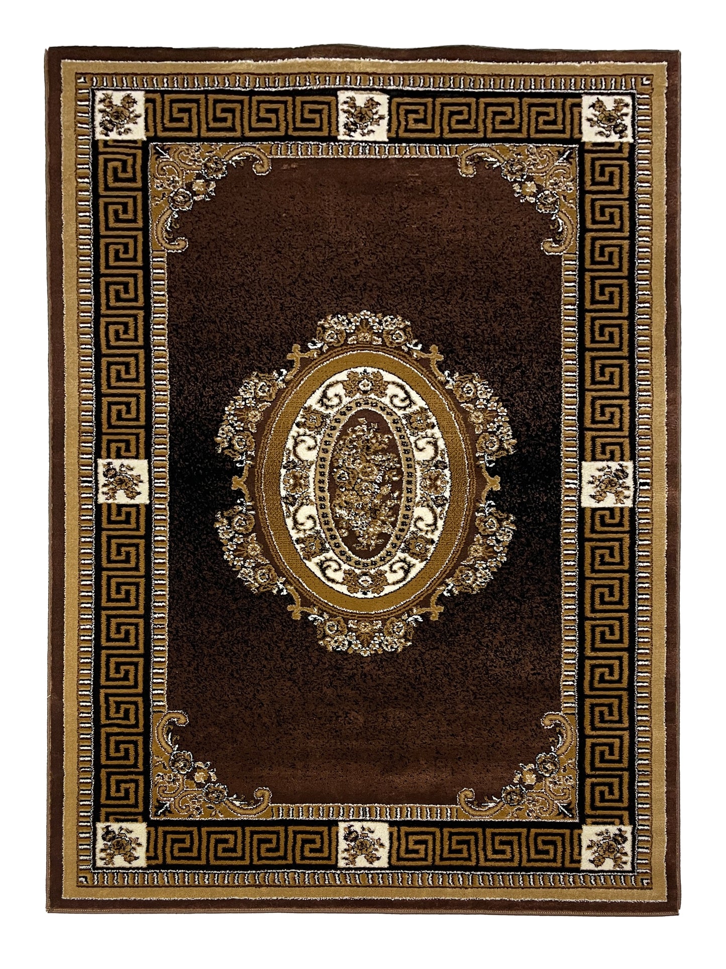 Versace polypropylene Rug,back woven(Article-75-Brown)
