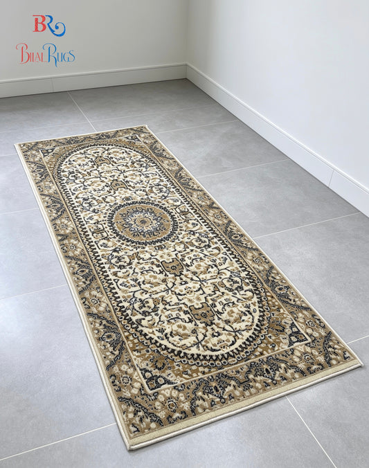 Off white Persian Polypropylene Woven Rug.  Size : 2.6 ft width x 6.6 ft length  (80 cm x 200cm)