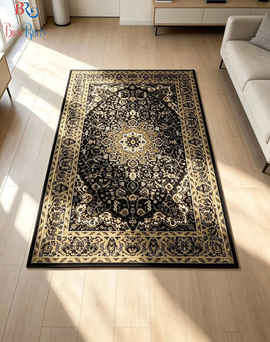 Persian polypropylene Rug,back woven(Article-20-Black)