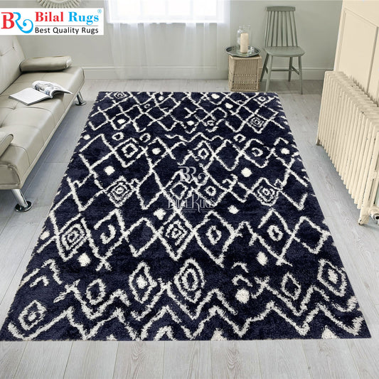 Turkish Shaggy Rug With Woven Back.  Size : 5 Ft Width x 7.3 Ft Length (160cm x 220cm) Article-05-Blue