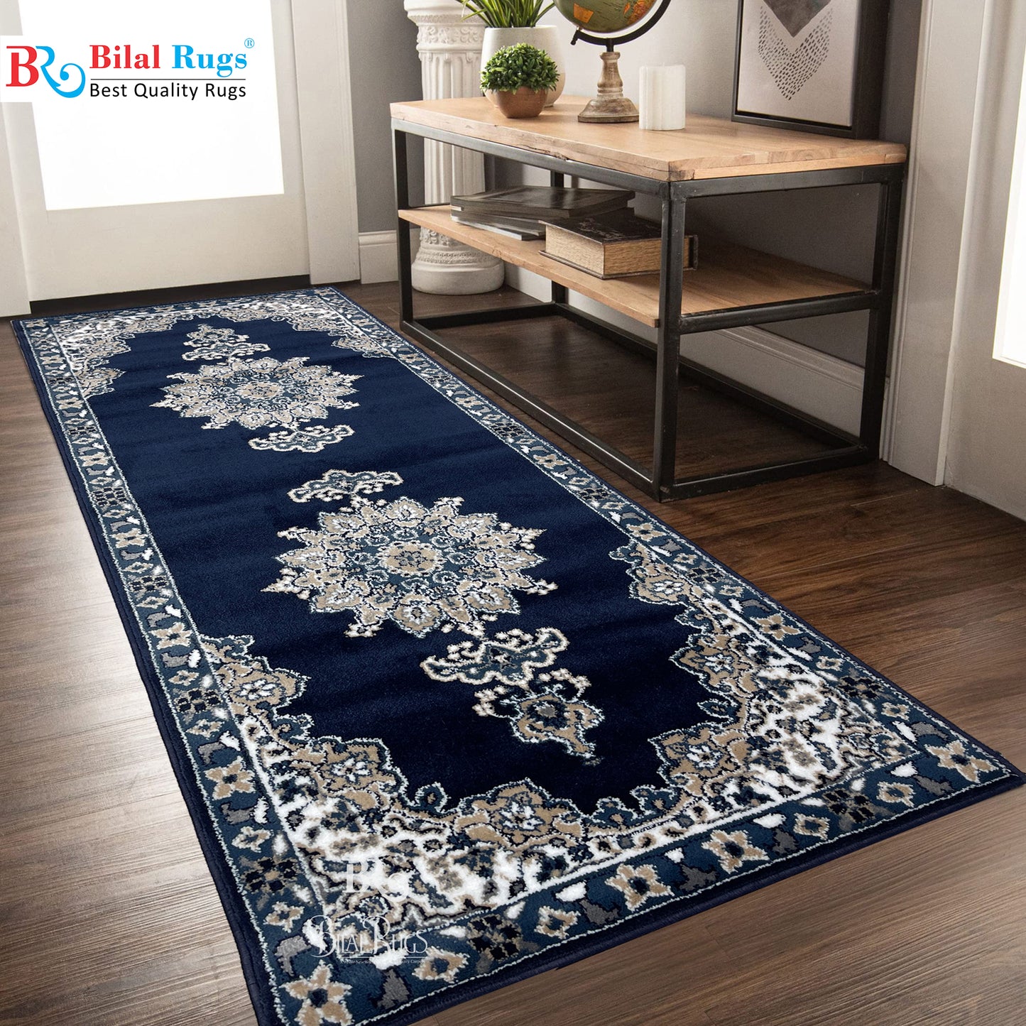 Blue Persian Polypropylene Woven Rug.
 Size : 2.6 ft width x 6.6 ft length
 (80 cm x 200cm)