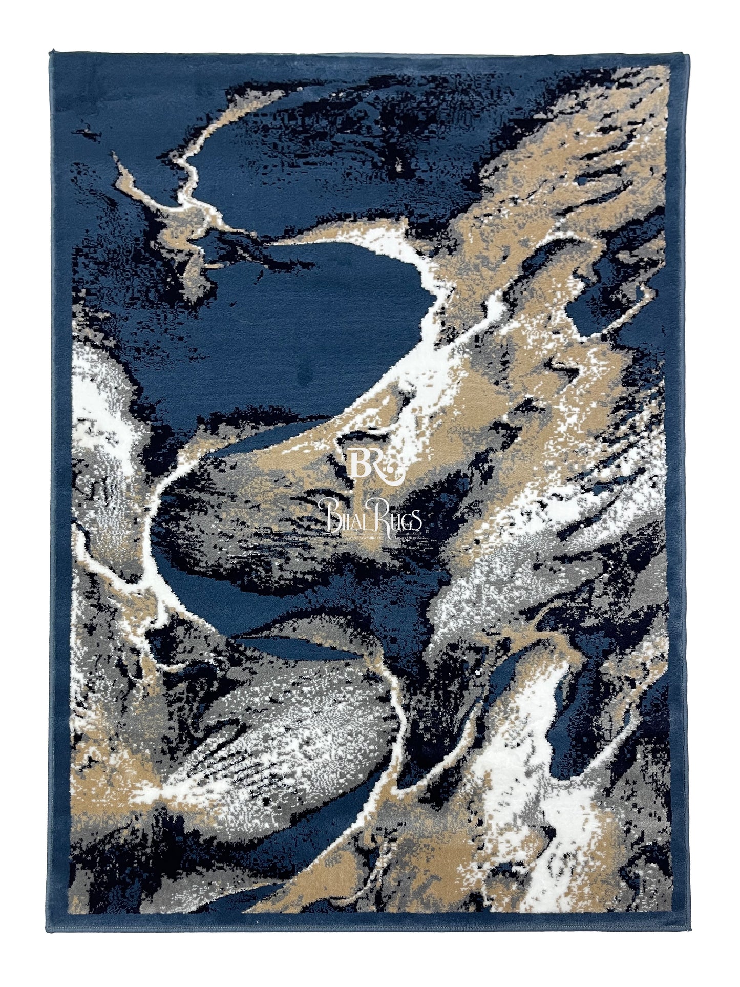 Modern polypropylene Rug,back woven (Article-175-Blue) Size : 4 ft width x 5.6 ft length (120 cm x 170 cm)