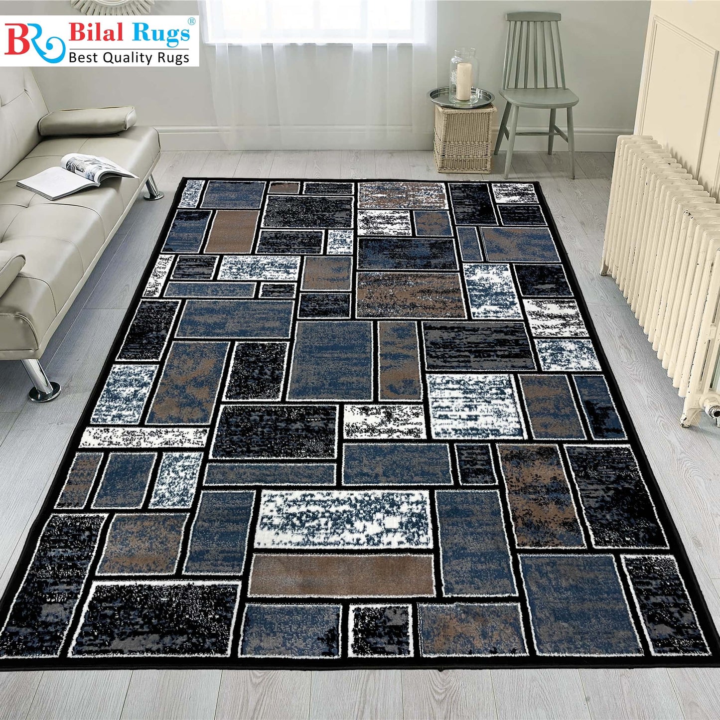 Modern polypropylene Rug,back woven(Article-3556-Black,White,Blue)