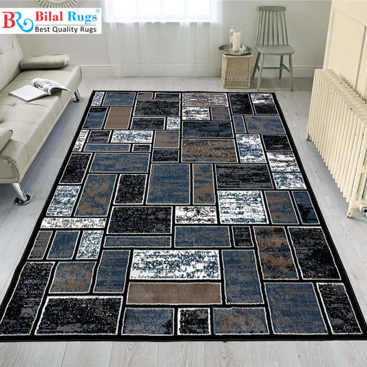 Modern polypropylene Rug,back woven(Article-3556-Black,White,Blue)