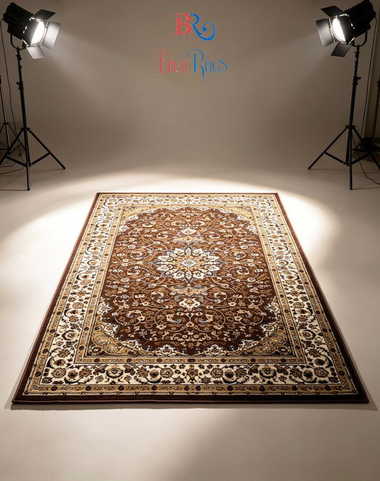 Persian Polypropylene Rug,back woven(Article-19-Brown) Size : 5ft width  x 7.3ft length (150cm x 220cm)