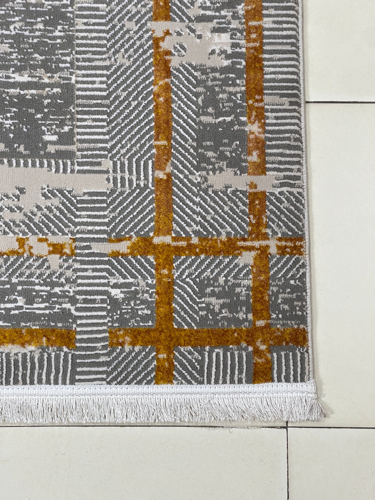 Irani viscose Rug , Woven Back Article-304-Grey,Rust Size : 3 ft width x 5 ft length (100 cm x 150cm)