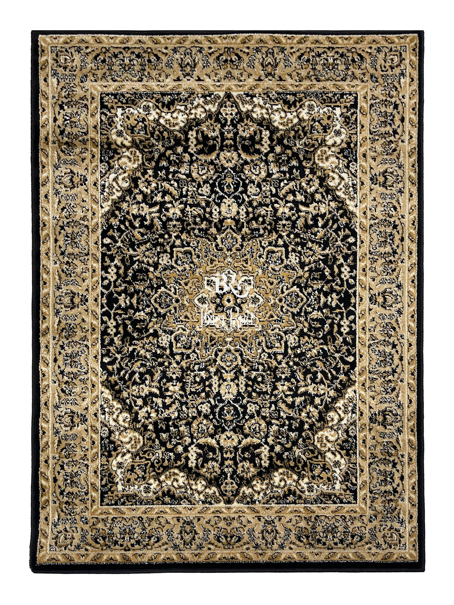 Persian polypropylene Rug,back woven (Article-20-Black) Size : 4 ft width x 5.6 ft length (120 cm x 170 cm)