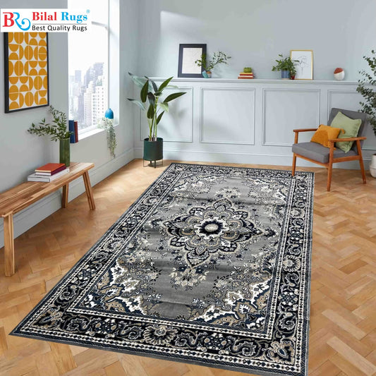 Persian Polypropylene Rug,Back Woven(Article-56-Grey)
Size : 5ft width  x 7.3ft length (150cm x 220cm)
