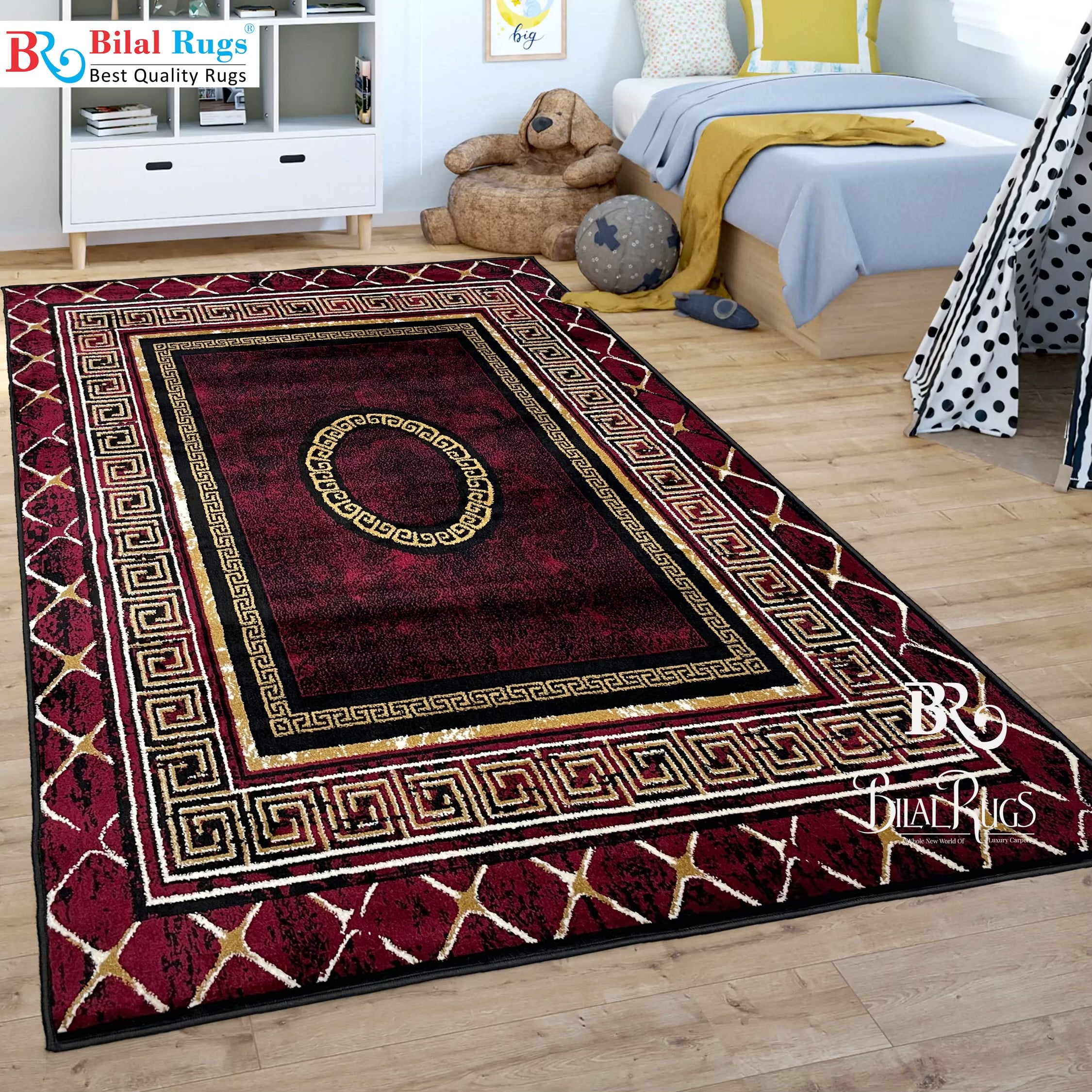 Bilal Rgs Versace Polypropylene Rug,back woven(Article-76-Red) – Bilal Rugs