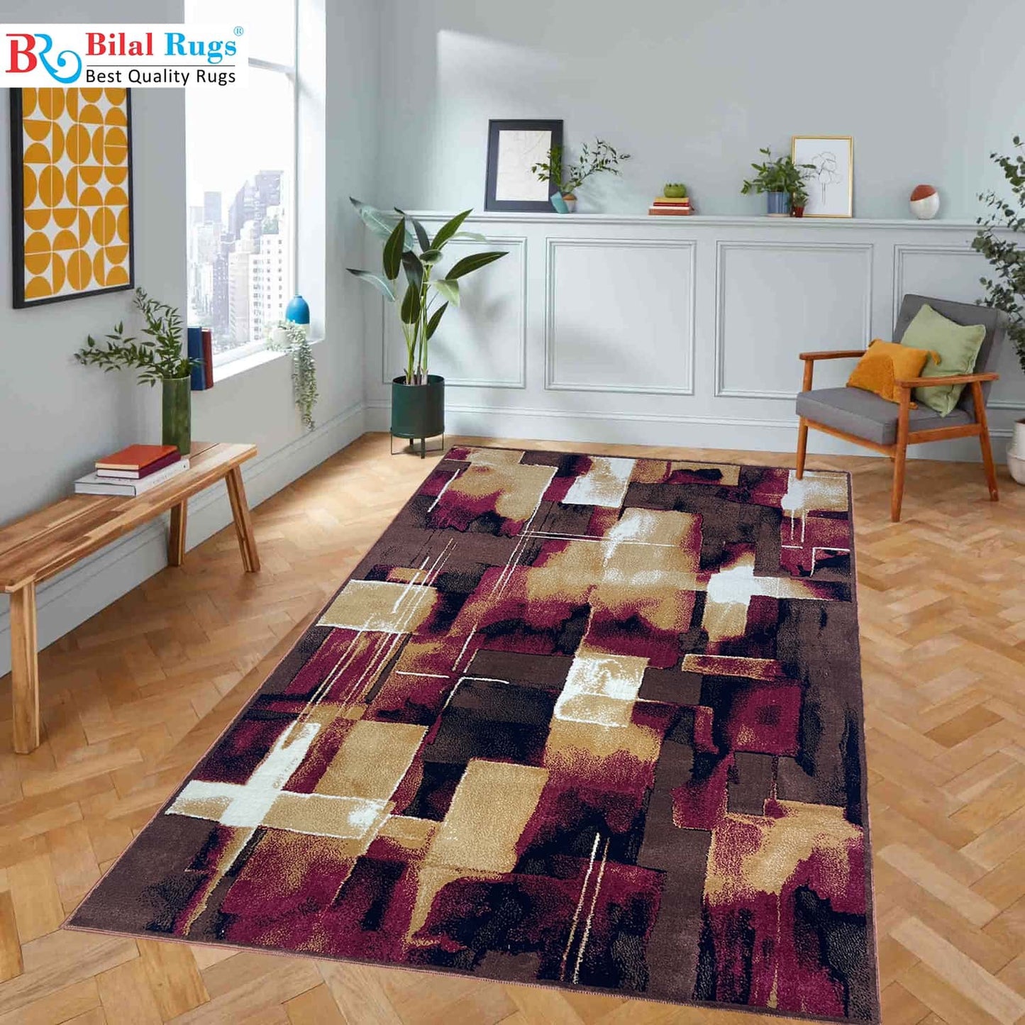 Modern polypropylene Rug,back woven(Article-1280-Brown)
Size : 5ft width  x 7.3ft length (150cm x 220cm)