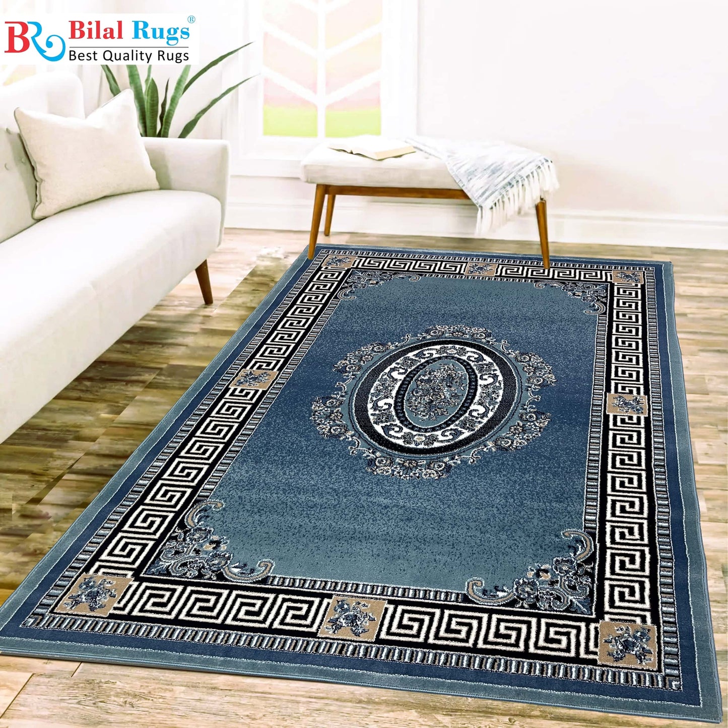 Versace  Polypropylene woven Rug.
Article-75-Feroze
Size : 5ft width  x 7.3ft length (150cm x 220cm)