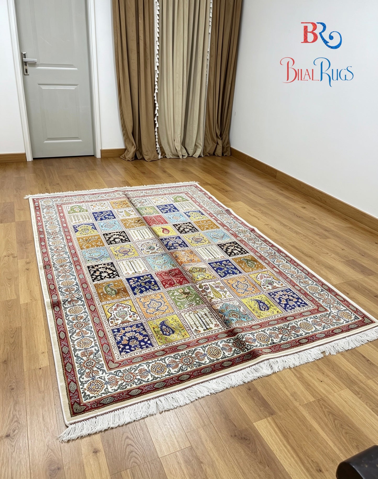 Premium Irani 1600 Reed Machine Made Rug - Off white & Multi with Cotton Back
Size : 5 ft width x 7.3 ft length (150cm x 225cm)