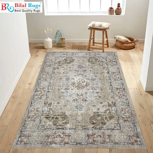 Turkish Polypropylene Silk. Woven Back (Article-1670-Off white )
Size : 5ft width  x 7.3ft length (150cm x 220cm)