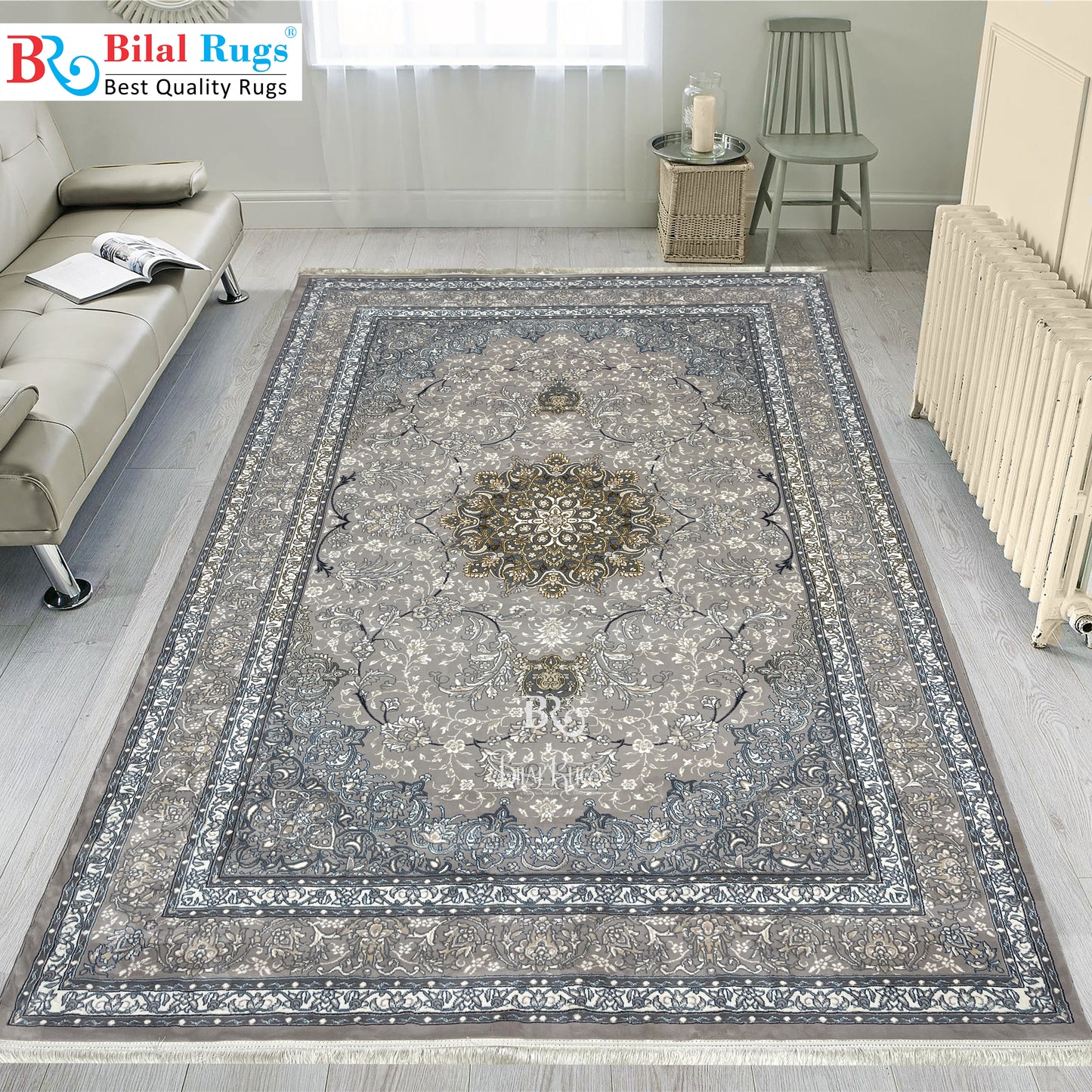 Persian Thick Woven Rug. 
(Article -642-Grey )
Size: 6.6 ft width x 9.6 ft length (200cm x 290cm)
