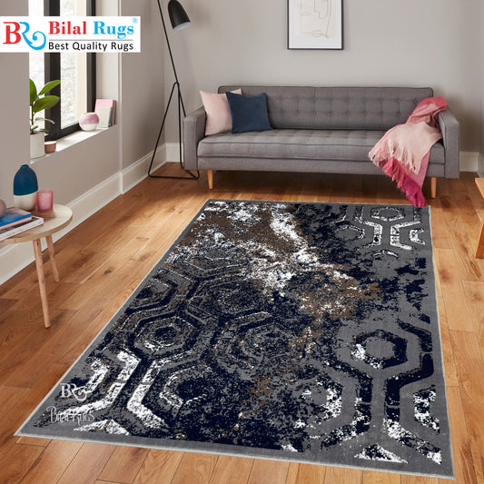 Modern polypropylene Rug,back woven(Article-1056-Grey) Size : 5ft width  x 7.3ft length (150cm x 220cm)
