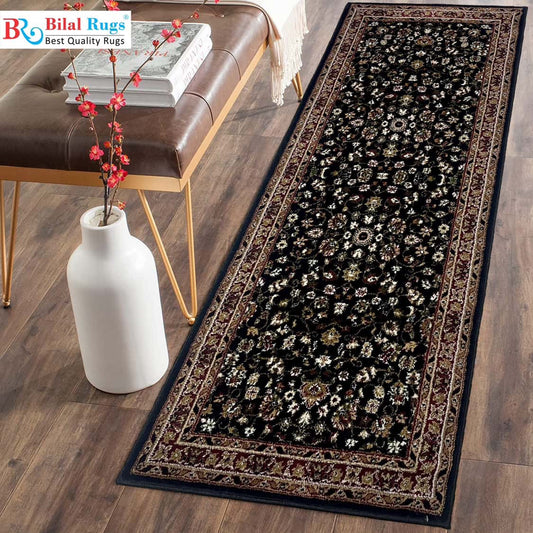 Black  Persian Polypropylene Woven Rug.
 Size : 2.6 ft width x 6.3 ft length
 (80 cm x 200cm)